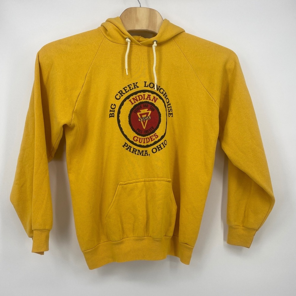 Miller YMCA Indian Guides Hoodie XL Yellow Good Vintage 1995 Big Creek Longhouse